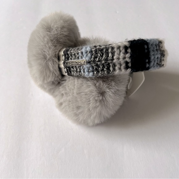 MICHAEL KORS TWEED STRIPE FAUX FUR EARMUFFS OS GRAY/BLUE NWT main image 11